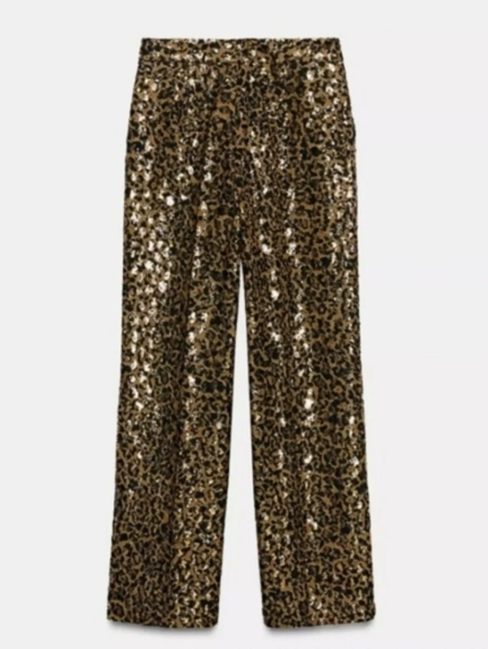 ZARA ANIMAL PRINT SEQUIN STRAIGHT LEG PANTS SIZE M